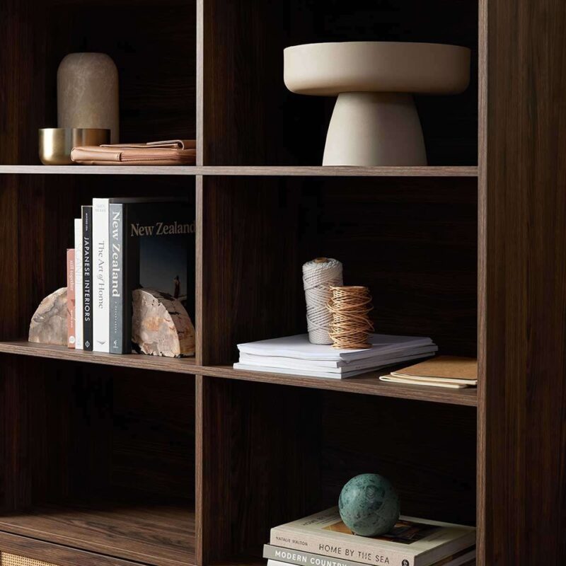 Soren Rattan Slim Bookcase - Walnut-Large