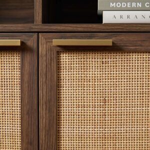 Soren Rattan Slim Bookcase - Walnut-Large