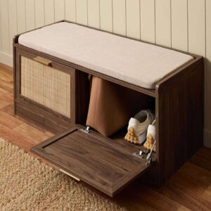 Soren Rattan Storage Bench Seat - Walnut