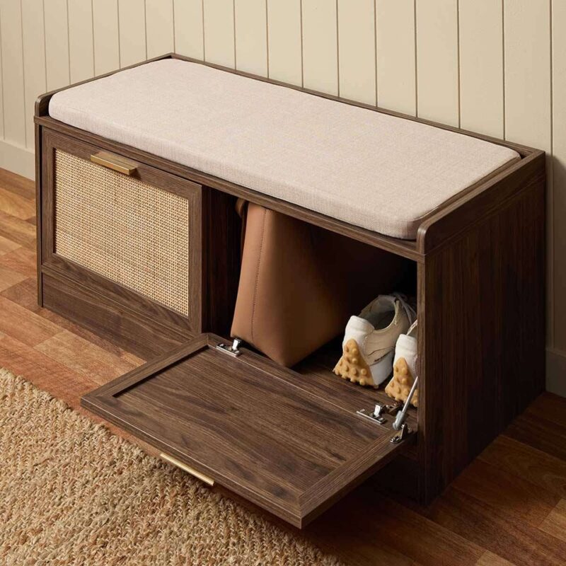 Soren Rattan Storage Bench Seat - Walnut