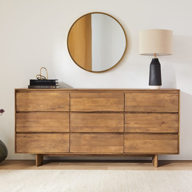 Deluca Solid Wood 9 Drawer Dresser 193cm