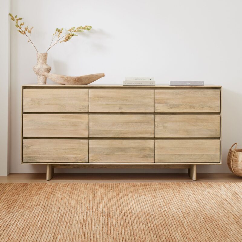 Deluca Solid Wood 9 Drawer Dresser 193cm