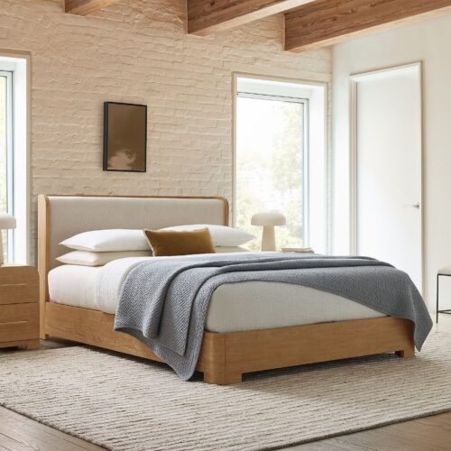 Kera Cerused Wood Upholstered Bed