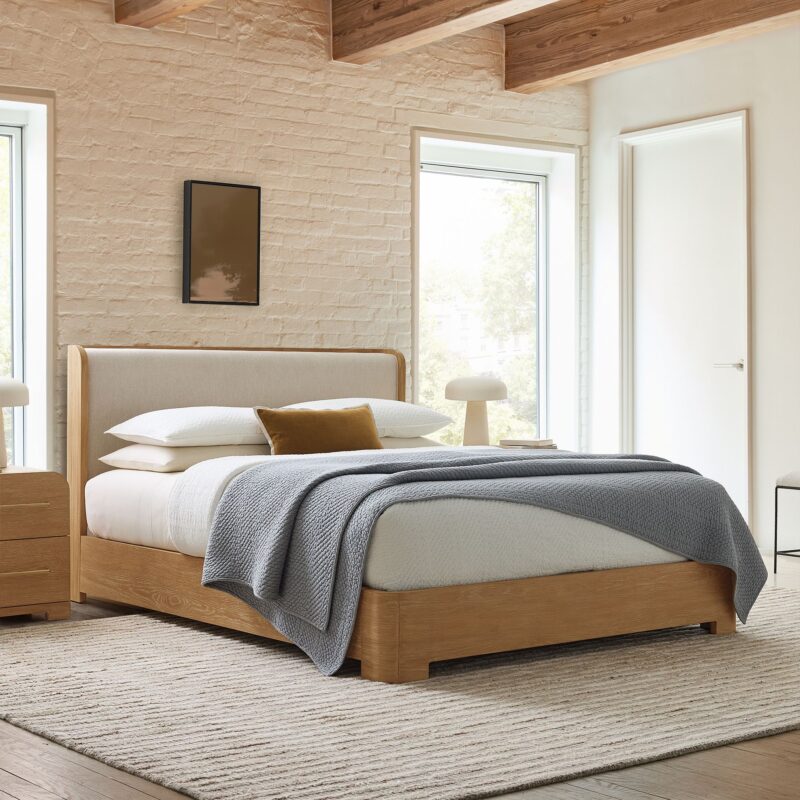 Kera Cerused Wood Upholstered Bed