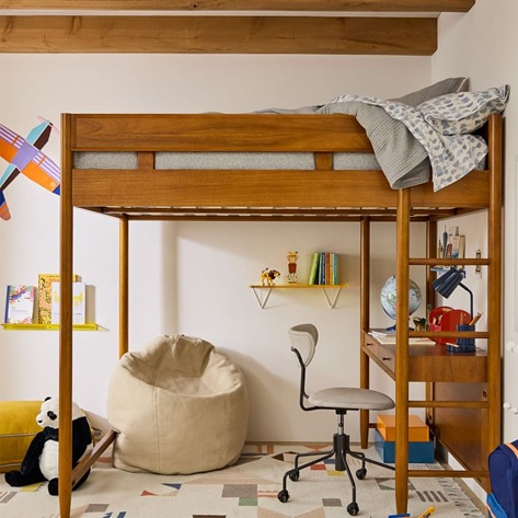 Lucille Mid-Century Loft Bed with Desk