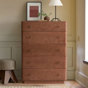Rayo Burl Wood 5 Drawer Dresser 91cm